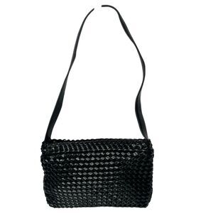 NINE WEST Black Woven Faux Leather Strap Small Shoulder Purse Bag